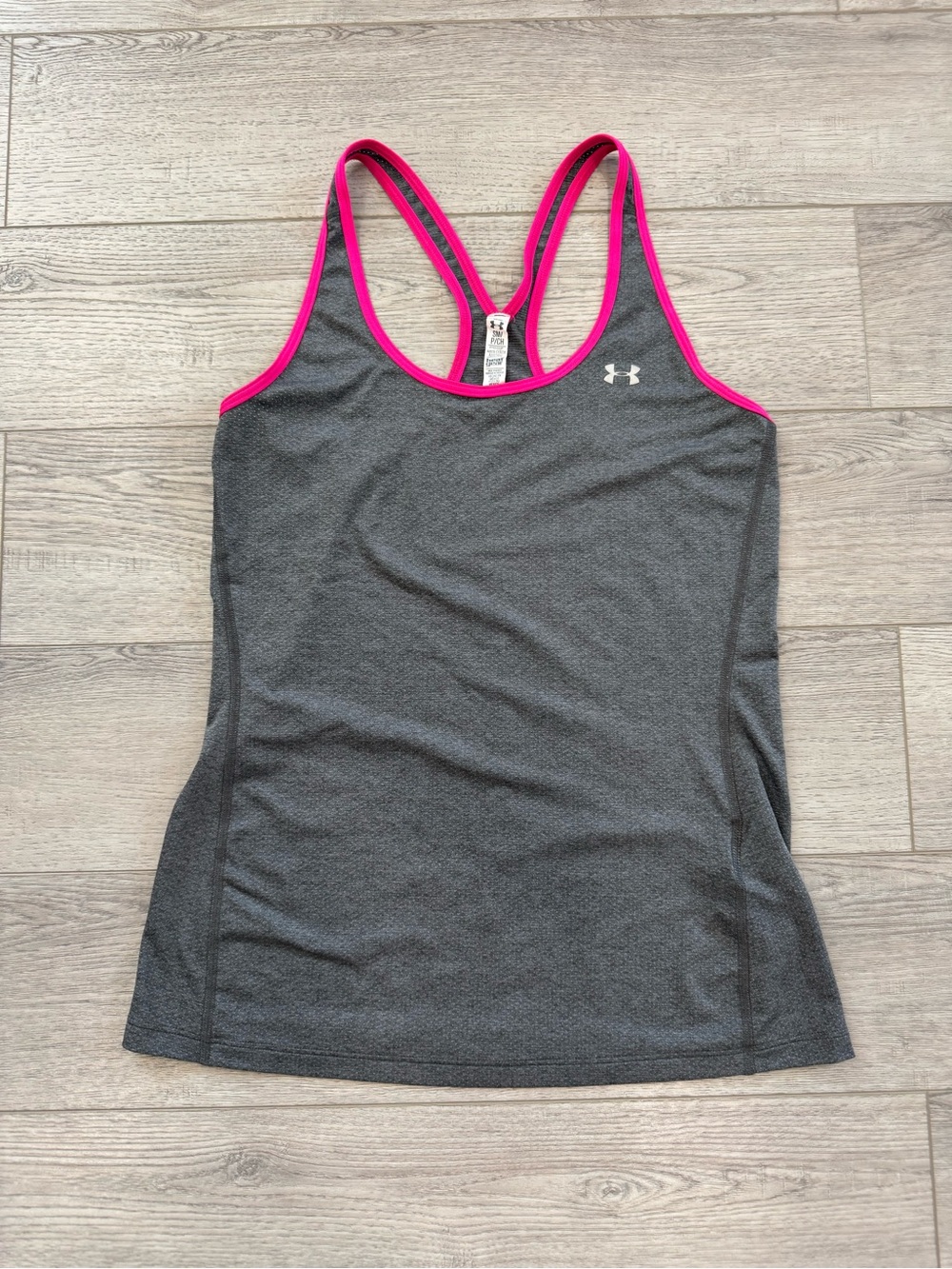 Under Armour Heat Gear Gray Tank Top with Hot Pink Trim and Breast Cancer Ribbon